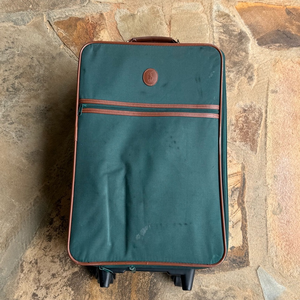Vintage Polo Ralph Lauren Hunter Green Rolling SuitCase Carry On Luggage